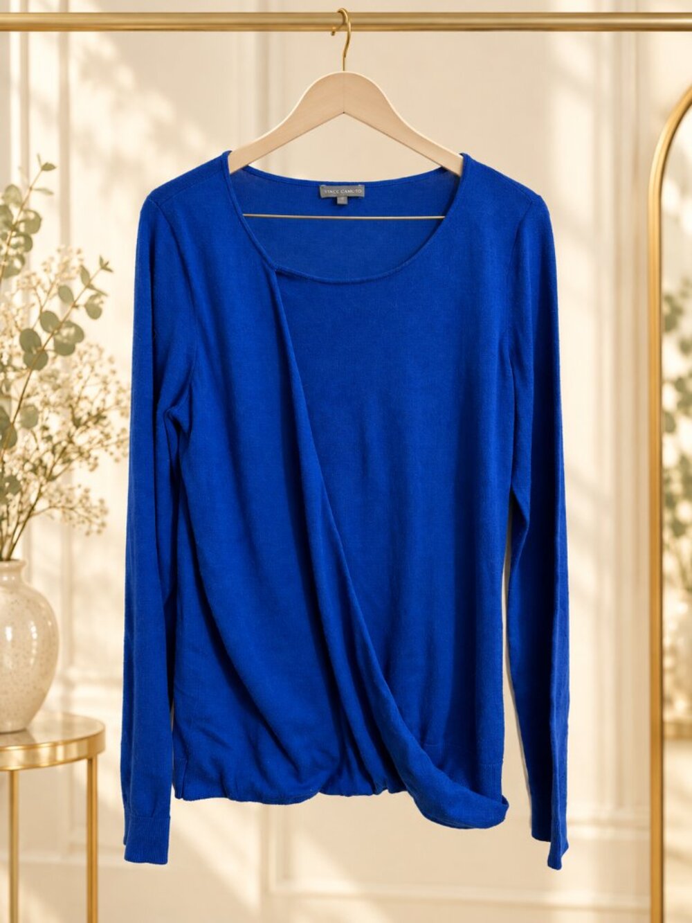Vince Camuto Cobalt Blue Draped Faux Wrap Knit Sweater Size S